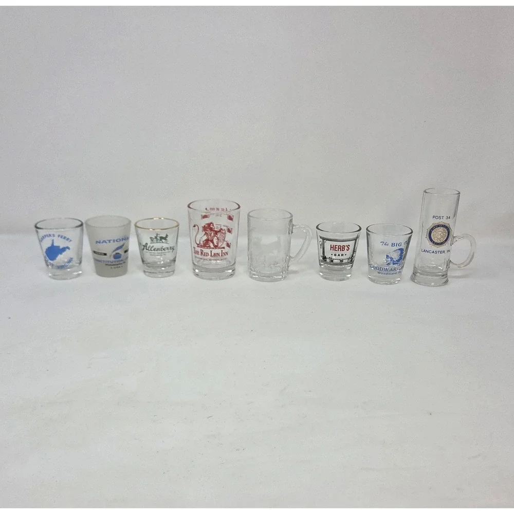 Vintage Souvenir Shot Glass & Mug Lot of 8 PA Bars Attractions Barware